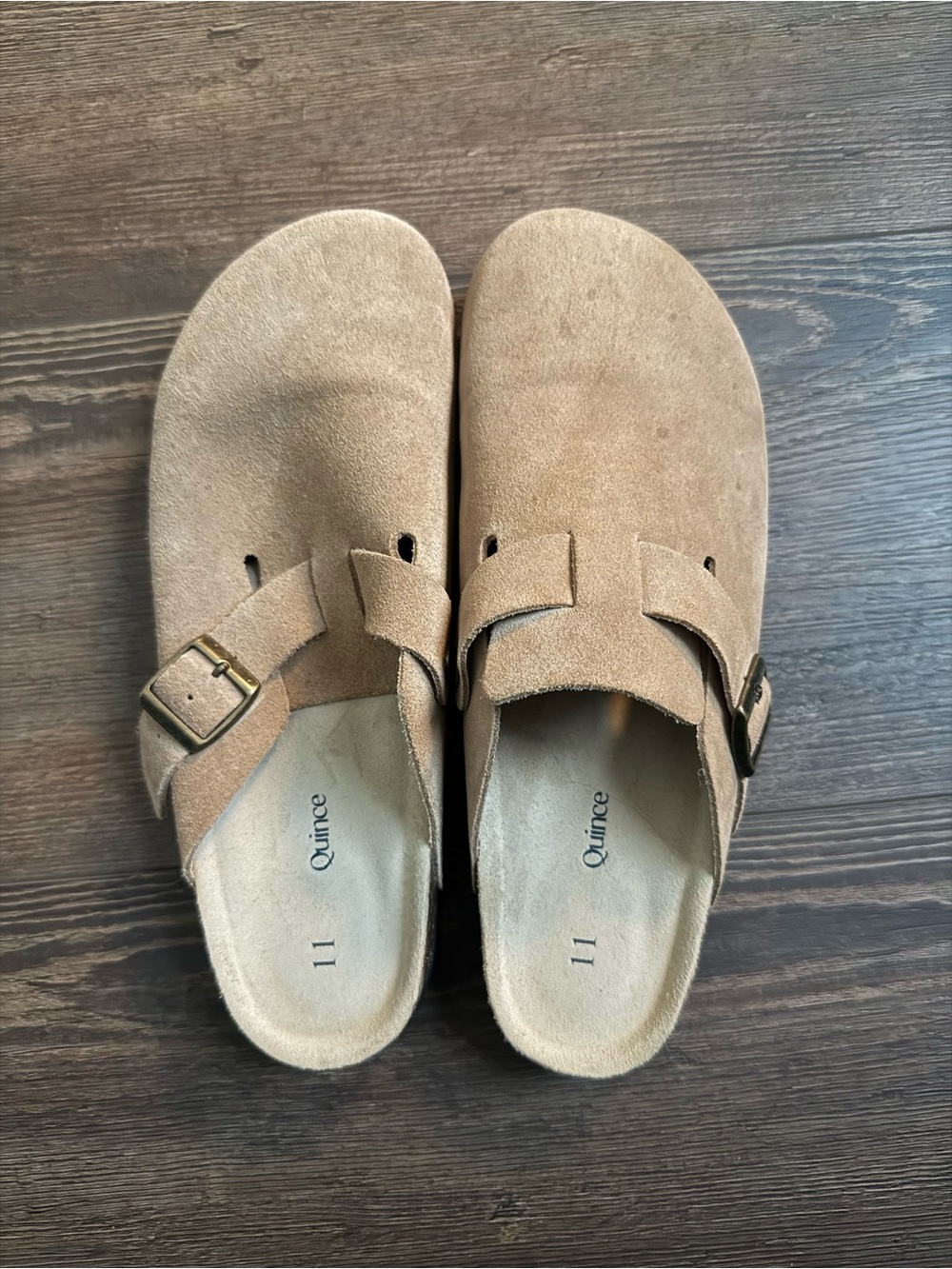 Quince Suede Clog Mule in Tan with Buckle
